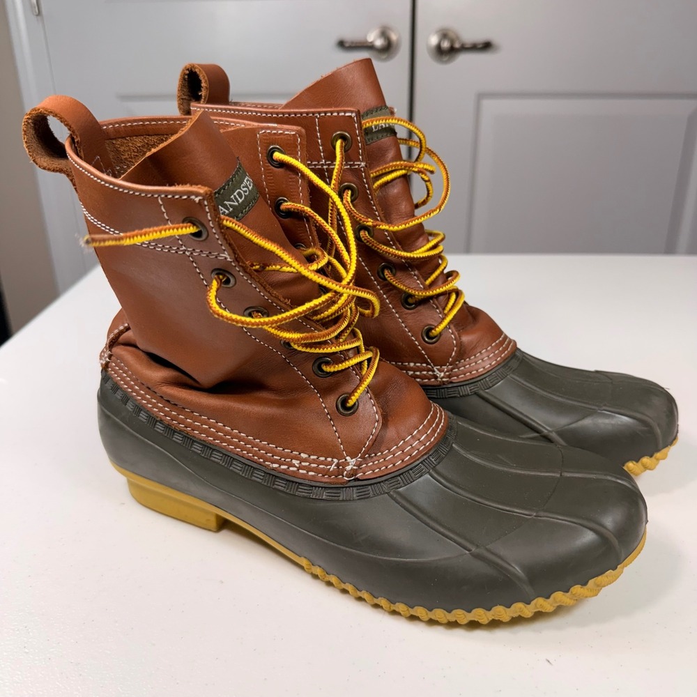 Lands' End Leather Duck Boots Waterproof Rain Snow Workwear Brown Womens Size 9B